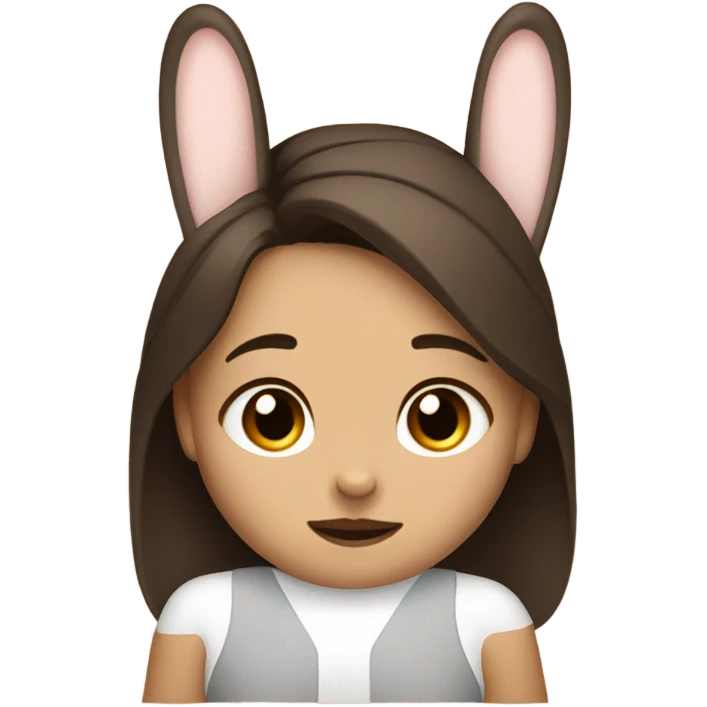Brunette girl and brown light rabbit  With black spot and snout emoji