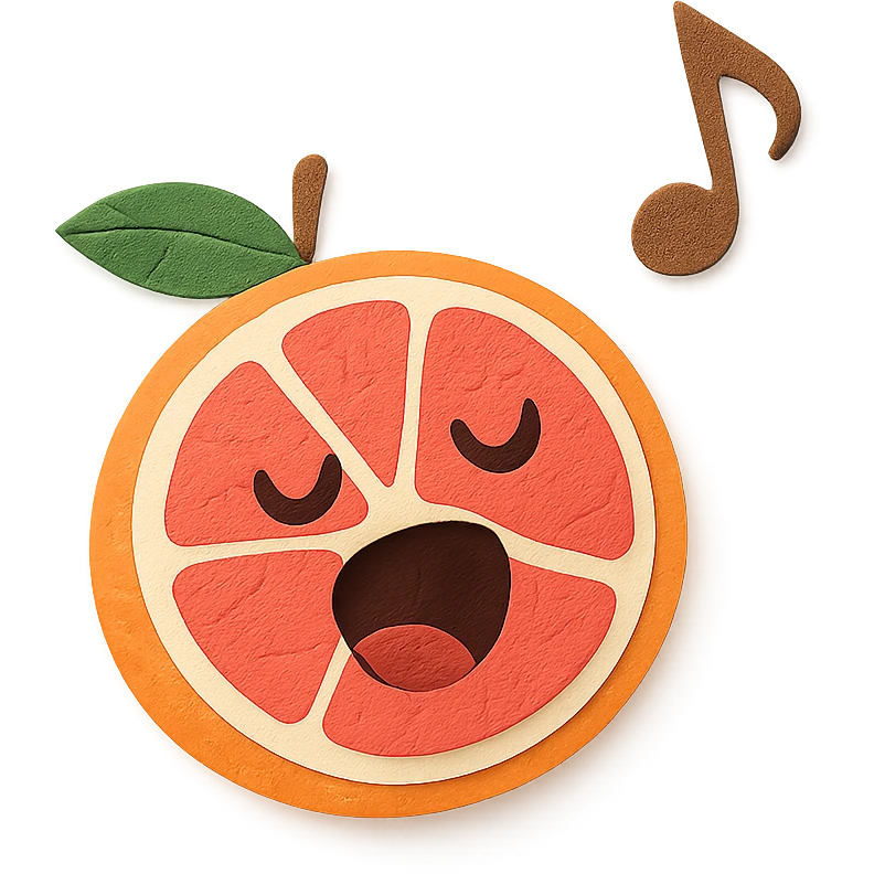 paper craft style grapefruit singing emoji