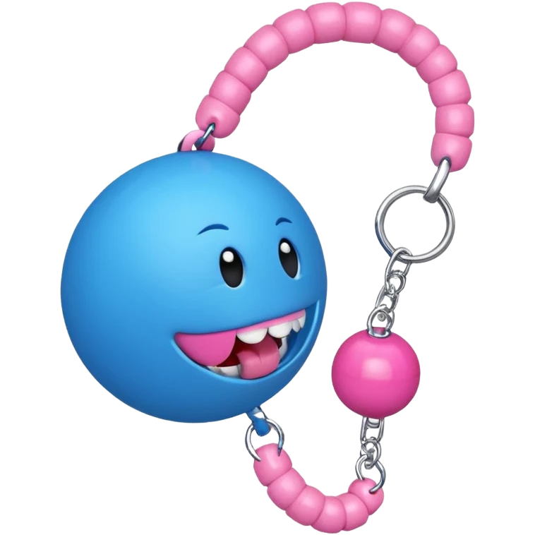 Blue ball for the gag on a ball gag with a white attachment collar with  pink  studs emoji