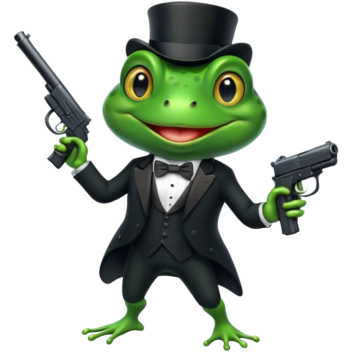 Frog wearing tux holding gun emoji