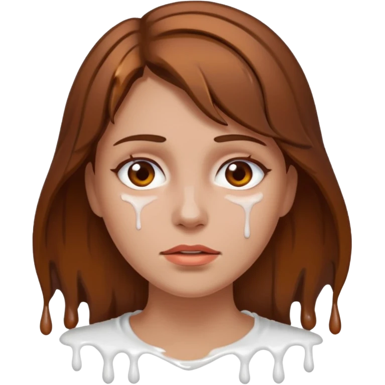 Brown Hair Woman , white paint , drip, face, hot emoji