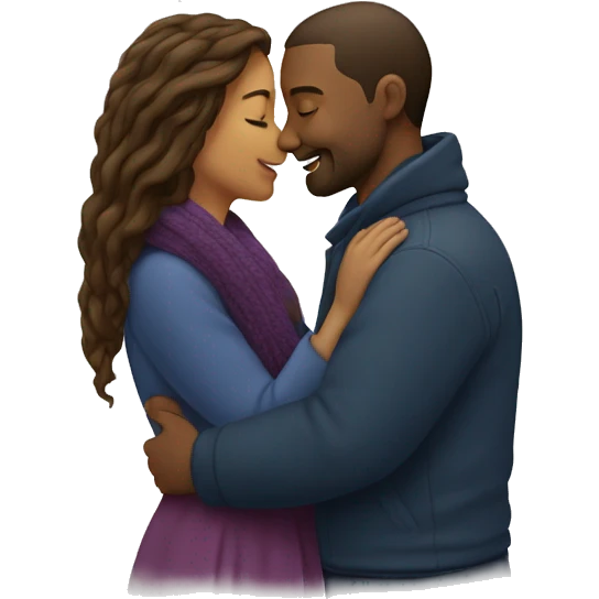 The winter season and the embrace between a man and a woman. emoji