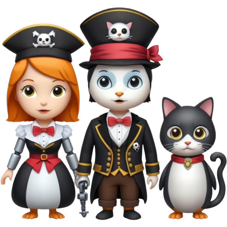 Penguin Wizard, pirata, gato con sombrero y pajarita y mujer con cuerpo de robot emoji