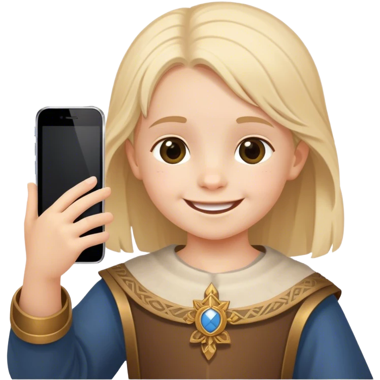 12th century european happy child take a picture with phone emoji