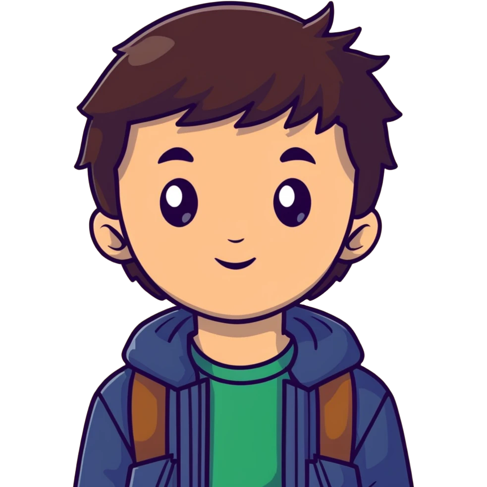 boy with straight brunette hair brown eyes and tree behind emoji