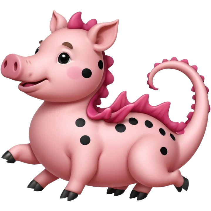 A pink pink with spots and a curly tail riding a dragon emoji