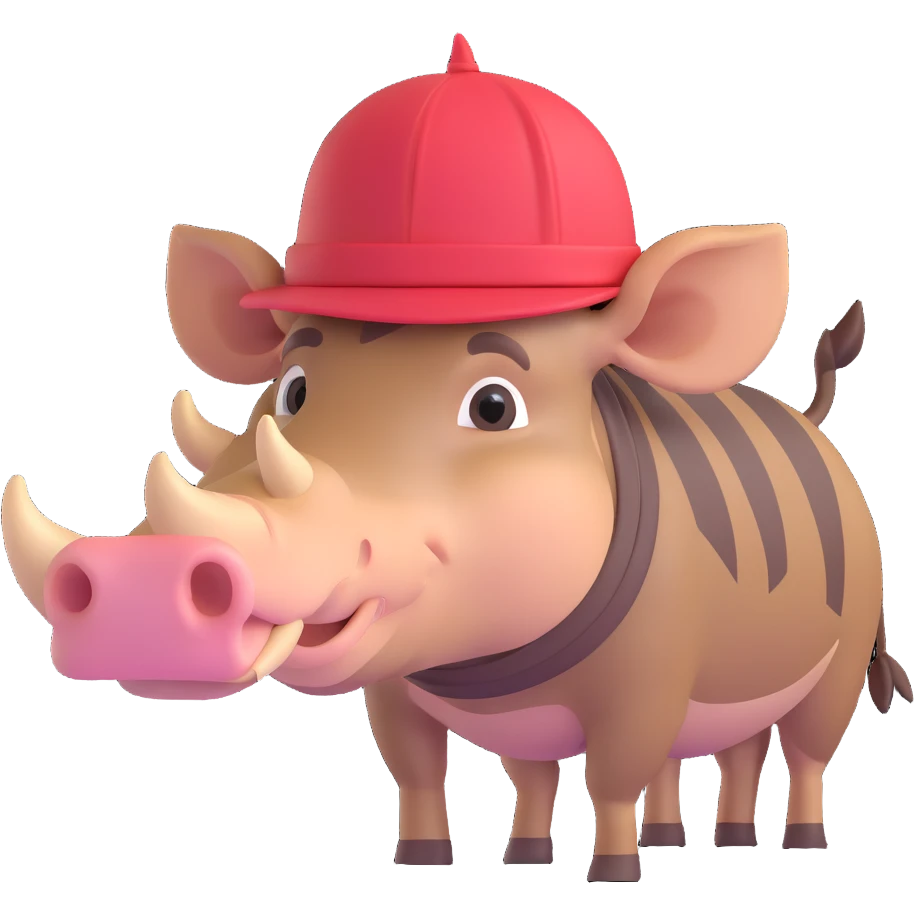 warthog with a hat, 3D emoji style emoji