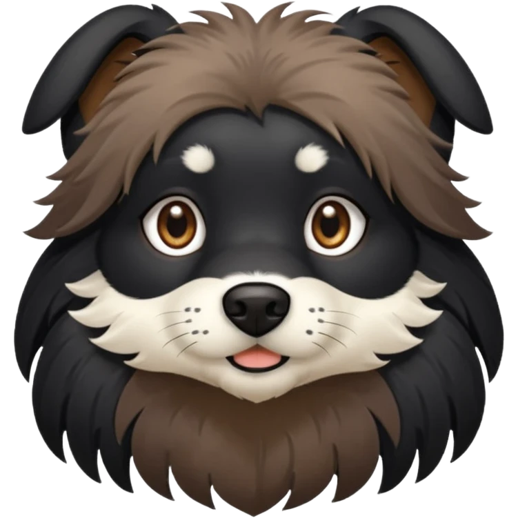haz un perro negro con las patas y el ozico blancos toques marrones mucho pelo y ojos marrones menos marron emoji