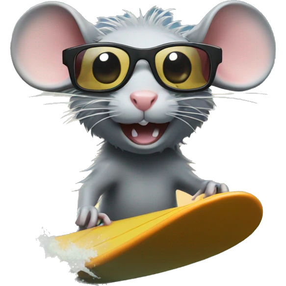 Rat surfing on waves in the water with glases on emoji