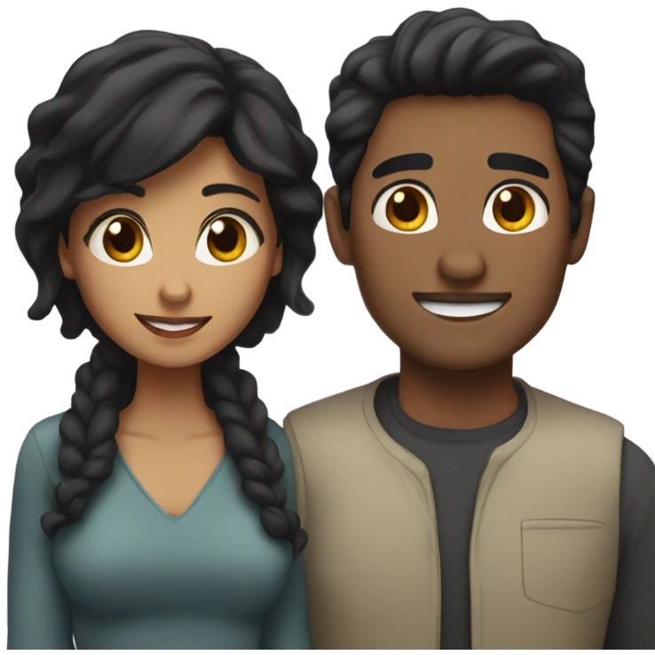 Couple with black hair one man and one girl  emoji
