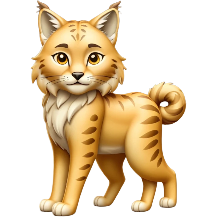 Cinematic-Lynx-Realistic-Full-Body-Standing on all fours-Emoji – Tail flicking slightly, head tilted dramatically, powerful yet sleek frame covered in soft golden-brown fur with faint spotting, long legs and large paws poised elegantly, simplified yet realistic focused features, highly detailed, glowing with an almost sarcastic glow. emoji