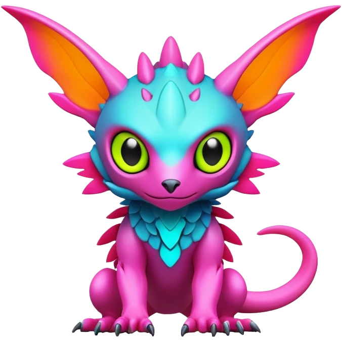 Tropical futuristic lush warm-colored modern colorful neon-colored cyber-Fakémon-Digimon-Trico-creature emoji