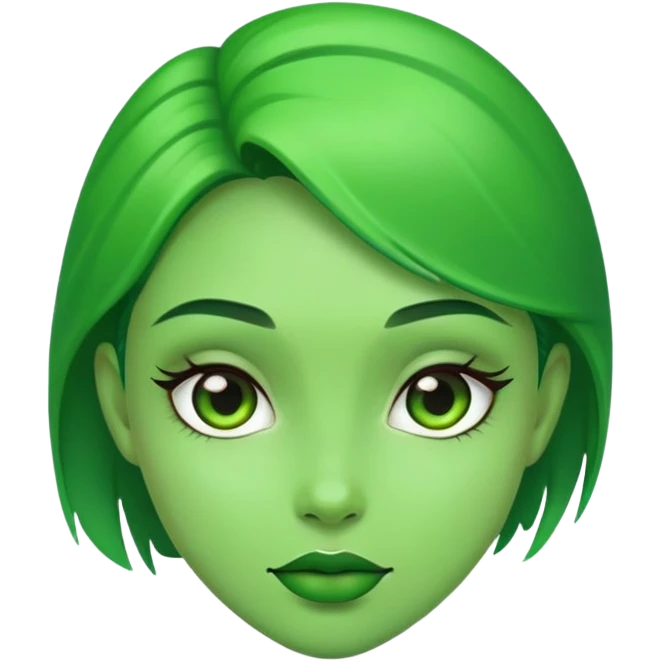 A girl that her skin is 100% color green  emoji
