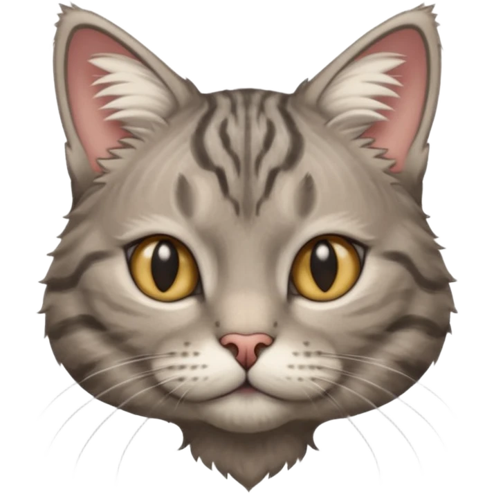 A high-resolution photo-realistic digital illustration of a solid grey tabby cat, chest upward emoji