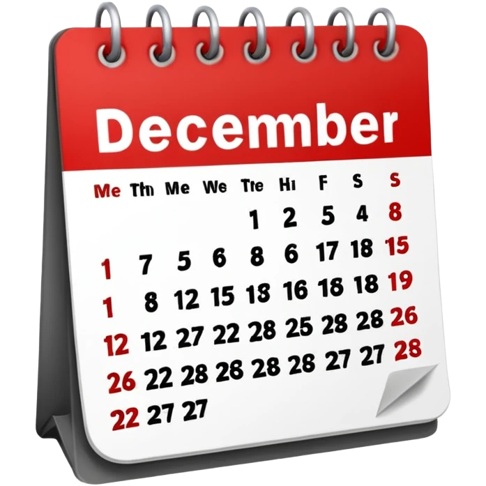 create a calendar for december 2026 , monday comes first day of the week and highlight with red 15-28 december emoji