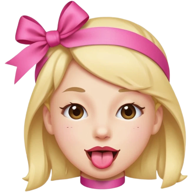 Winky face with tongue out with a small pink ribbon on head emoji