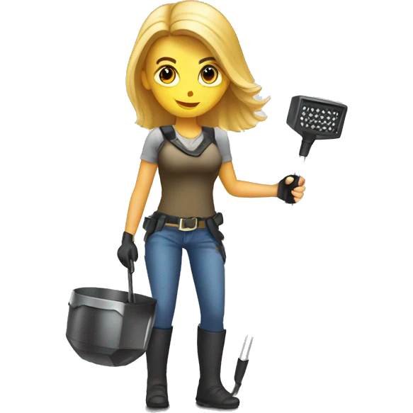 Pretty woman using a metal detector on ground emoji