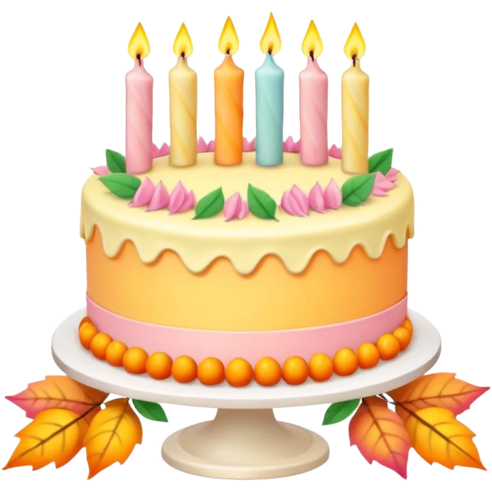 Fall themed pastel birthday cake with candles  emoji