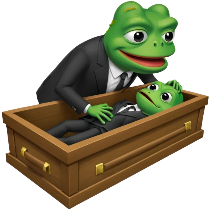 An empty coffin with "ECHO" inscribed on it, being nailed down shut by a Pepe the frog character. emoji
