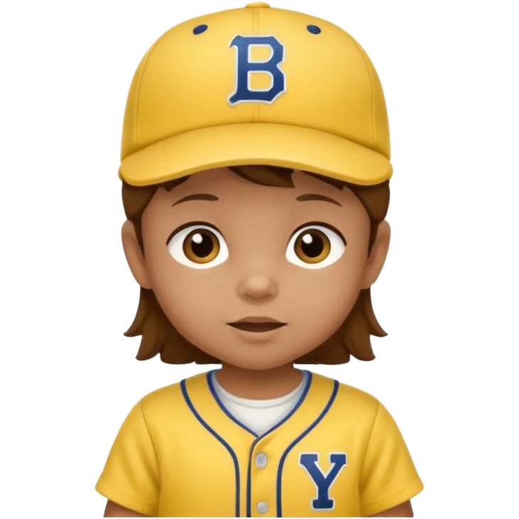 brown hair baby with yellow baseball jersey and hat emoji