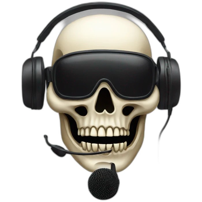 Military Skeleton mask with a long black mask underneath it and headset with a microphone emoji