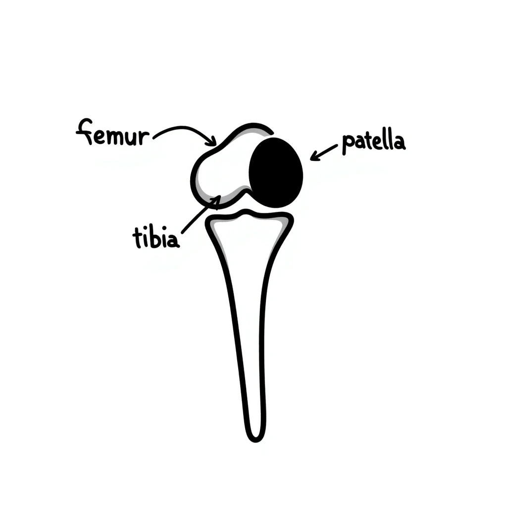 knee joint bones with labels, educational diagram of knee skeleton emoji