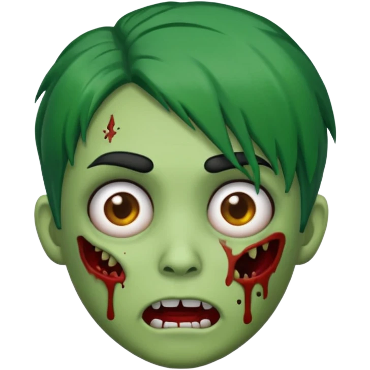 Emoji Zumbi de cabelo verde de cabelo preto e olhos castanhos emoji
