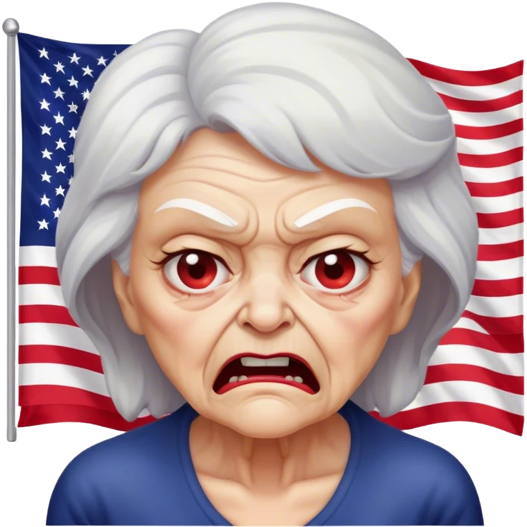 upside down American flag background with  angry old woman in front emoji