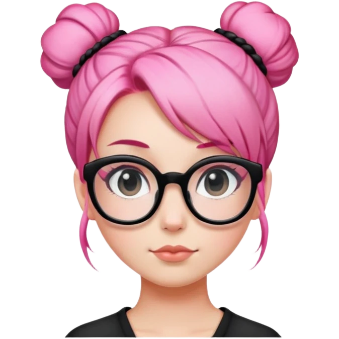 Pink hair bun girl black square glasses  emoji
