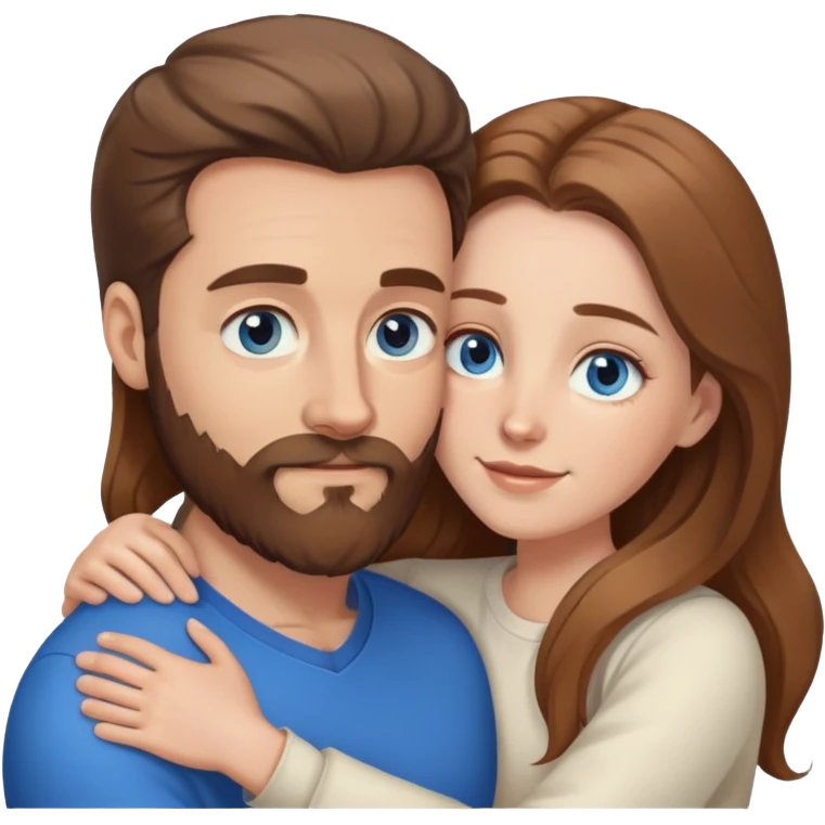 White man BROWN beard and BROWN hair hugging white woman with long light brown hair and blue eyes  emoji