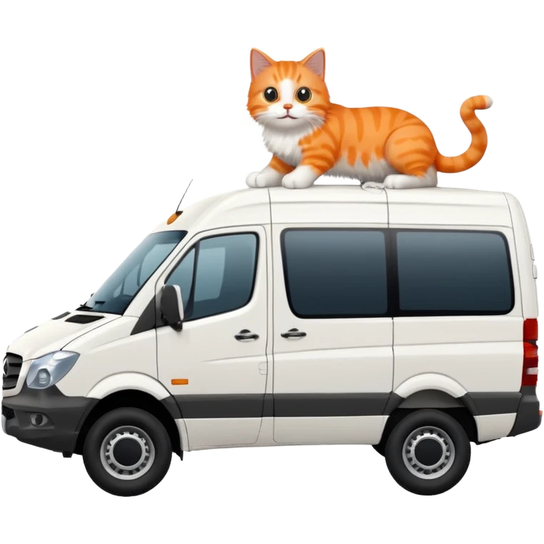 White Mercedes Benz Sprinter with Orange cats driving it emoji