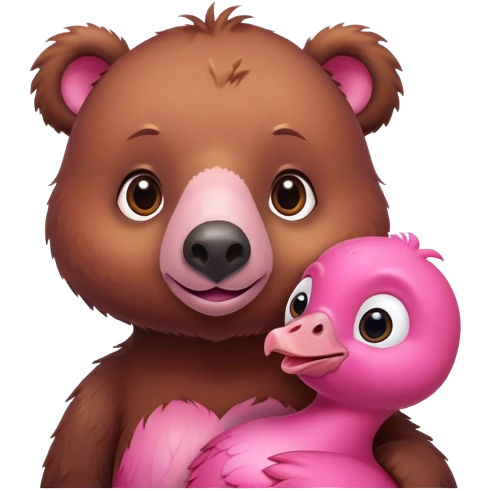 A cute brown bear and a realistic cute pink dodo closely together emoji