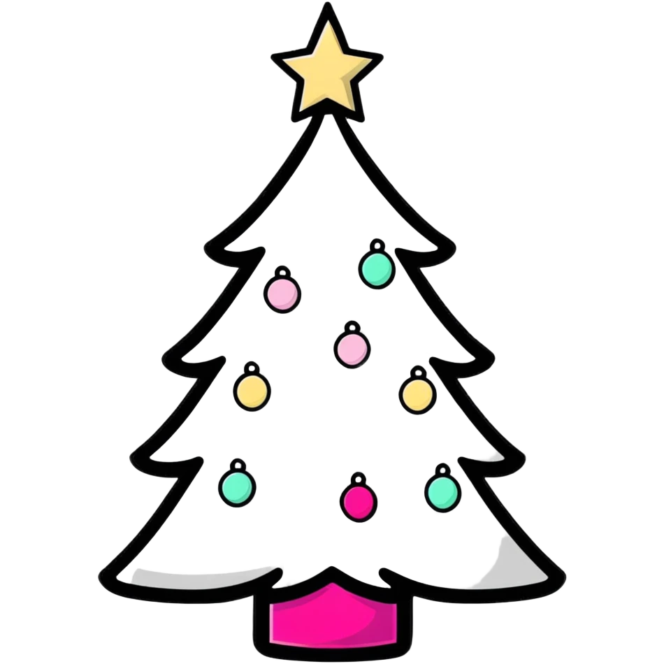 white Christmas tree with pink ornaments emoji