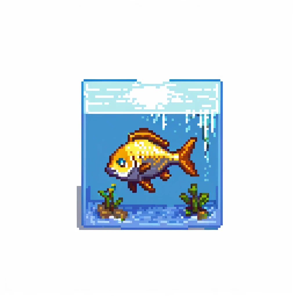 Minecraft inventory fish, eye pointing down-left at 45-degree angle, square texture, isolated fish with transparent background, pixel art game texture emoji