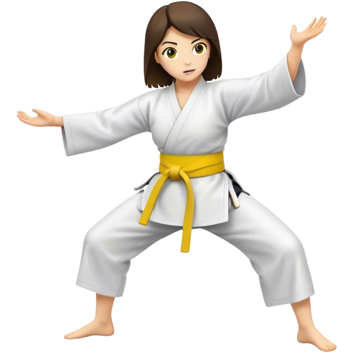 Brunette Woman doing aikido, wearing yellow belt emoji