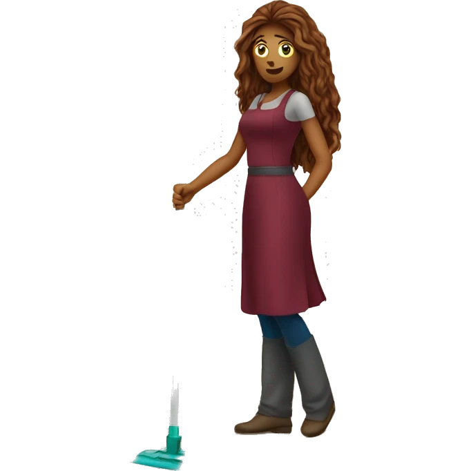 Beautiful burgundy long haired woman mopping the floor emoji