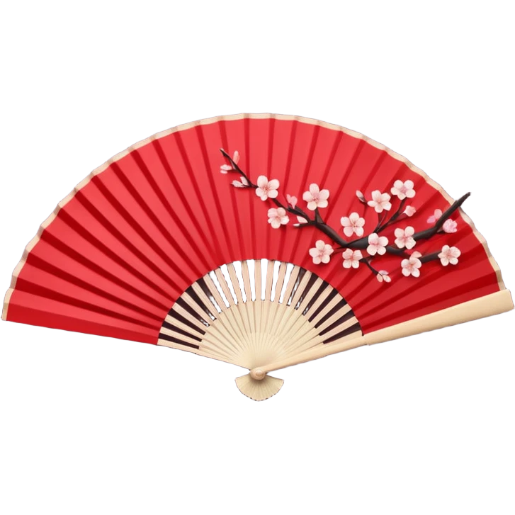 dark red Chinese fan with sakura emoji