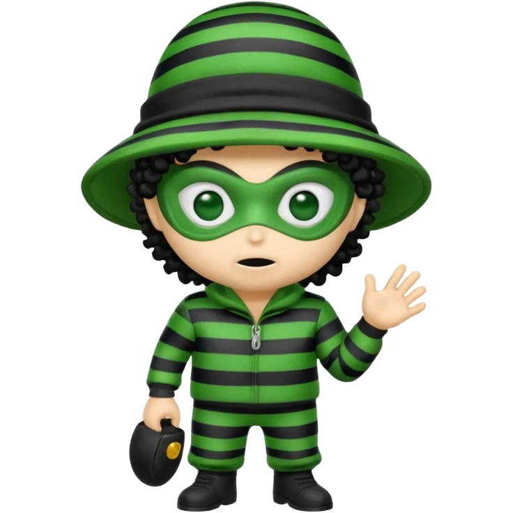 alien with robber mask curly hair and robber outfit hat emoji