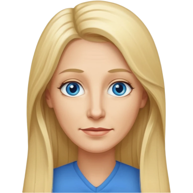 a 40 year old teacher with really long blonde hair and blue eyes long face smaller eyes emoji