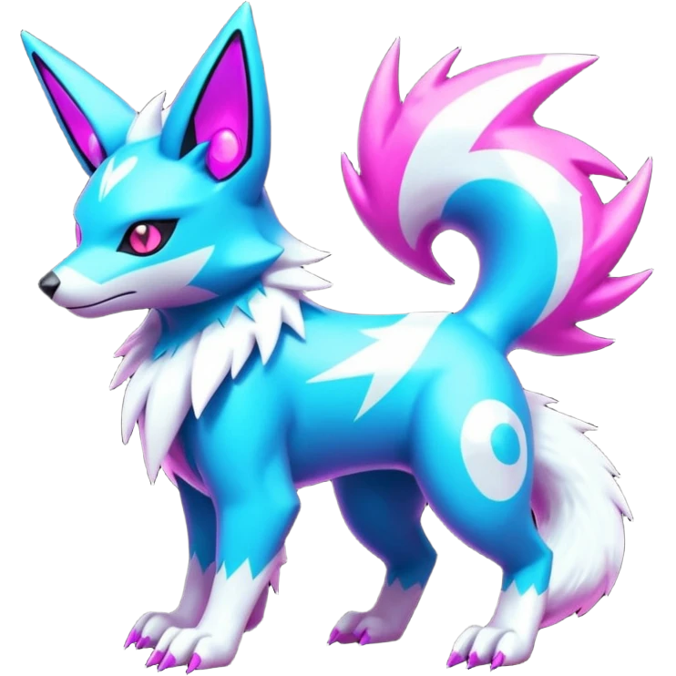 Neon glowing sparkly glittery White and magenta cyperpunk futuristic feral Zangoose-Manectric-Luxray-Umbreon-Vaporeon-Amaura-Electrike-fusion-creature  emoji