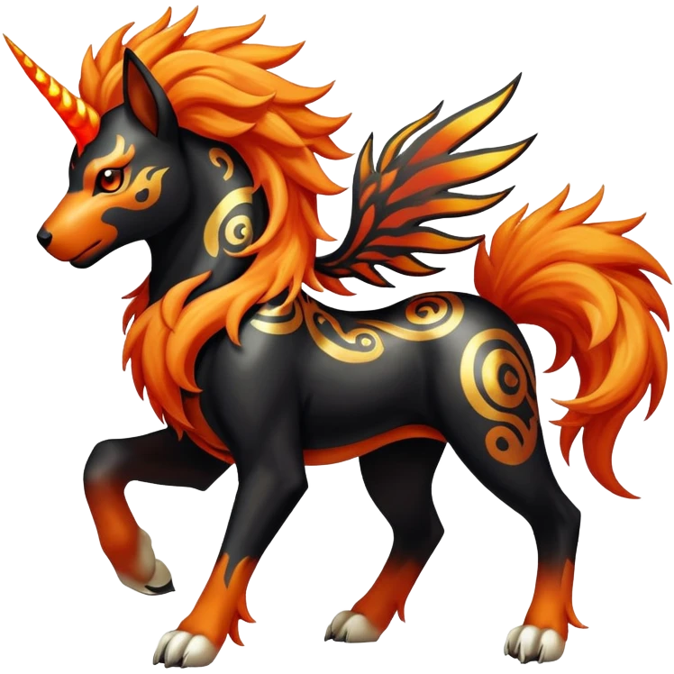 Shiny Exotic Gothic Rapidash-Houndoom-Arcanine-Pokémon-Fakémon-hybrid-creature emoji