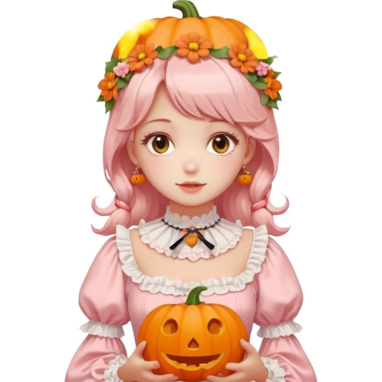 pastel pink orange halloween Lolita  flower pumpkin choker emoji