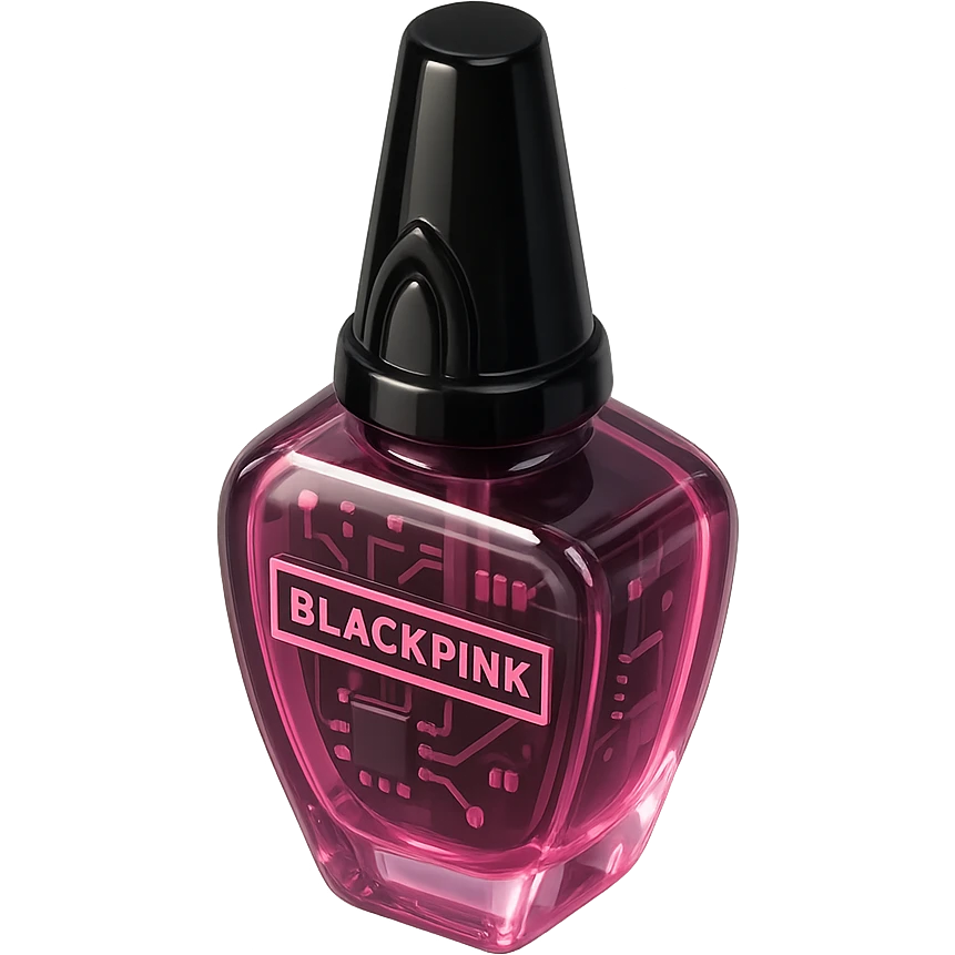 BLACKPINK-inspired gothic nail polish bottle, shiny and futuristic, black and pink, no hearts emoji