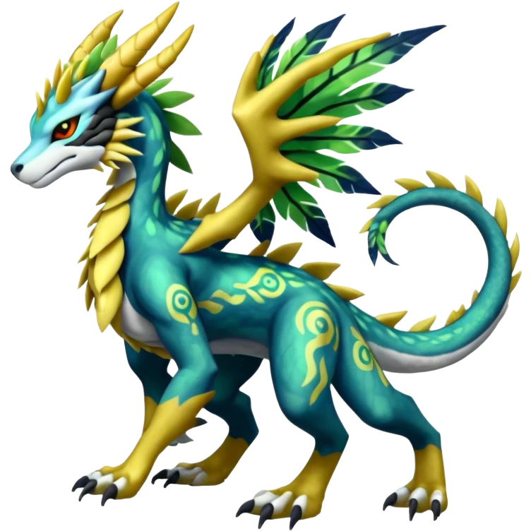  Exotic Digitigrade Dragonic Feathery ScalyMeloetta-Zygarde-Zeraora-Renamon-Protogen-Palkia-hybrid-fusion-Fakémon-creature, full body emoji