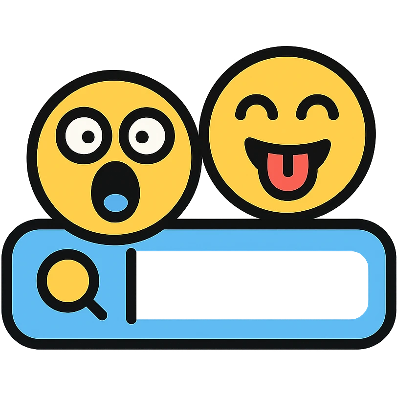 playful icon of a search bar with silly or surprised emoji faces popping out emoji