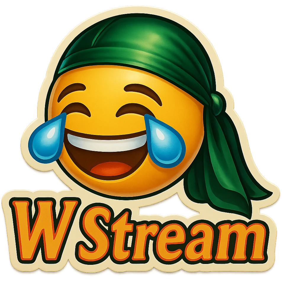 laughing crying 
lol face
Change His durag To Green
Add the words W Stream emoji