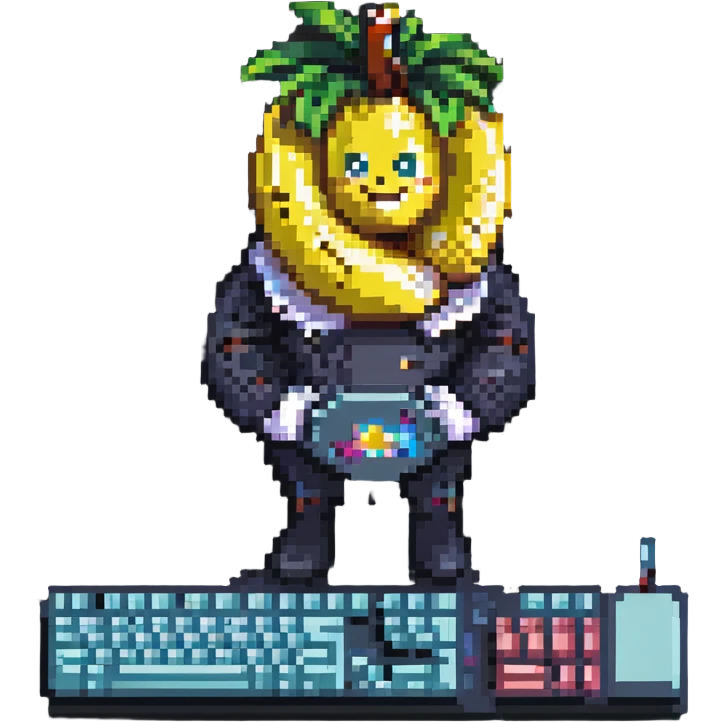 banana with T90 keyboard, pixel art style emoji