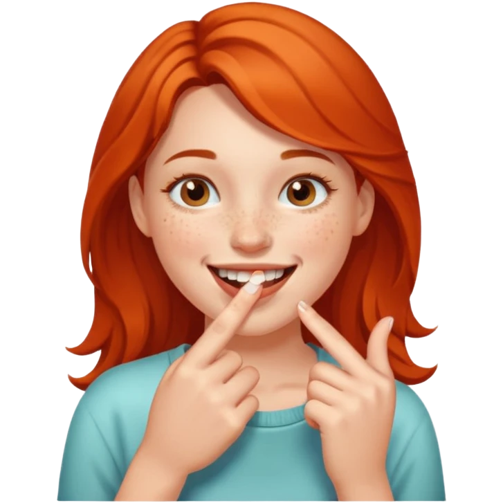 a girl smiling and bitting her finger emoji
