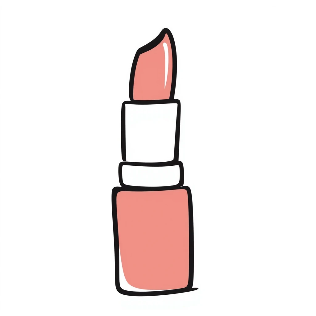 lipstick tube with cap and lipstick showing, pastel colors dd9fb0 ffc6d3 a3bfc9 c4bee2 f1b091, hand-drawn doodle style emoji