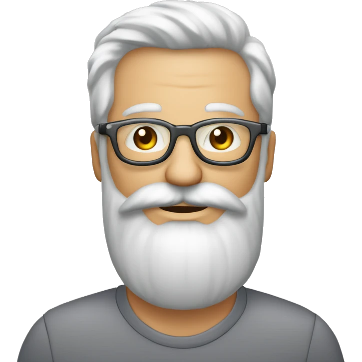 Homme âgé cheveux gris très courts dégarni sur le devant  barbe grise très courte lunettes rondes avec caméra en main emoji